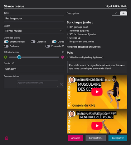copie d'écran d'une séance PPG avec vidéo (visu)
